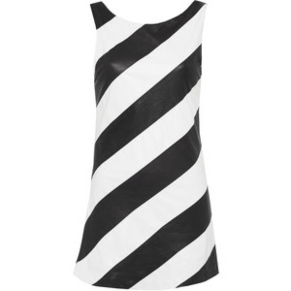 NWT Alice + Olivia Luxe Lamb Leather Dress Class Black White 4 - Picture 4 of 7